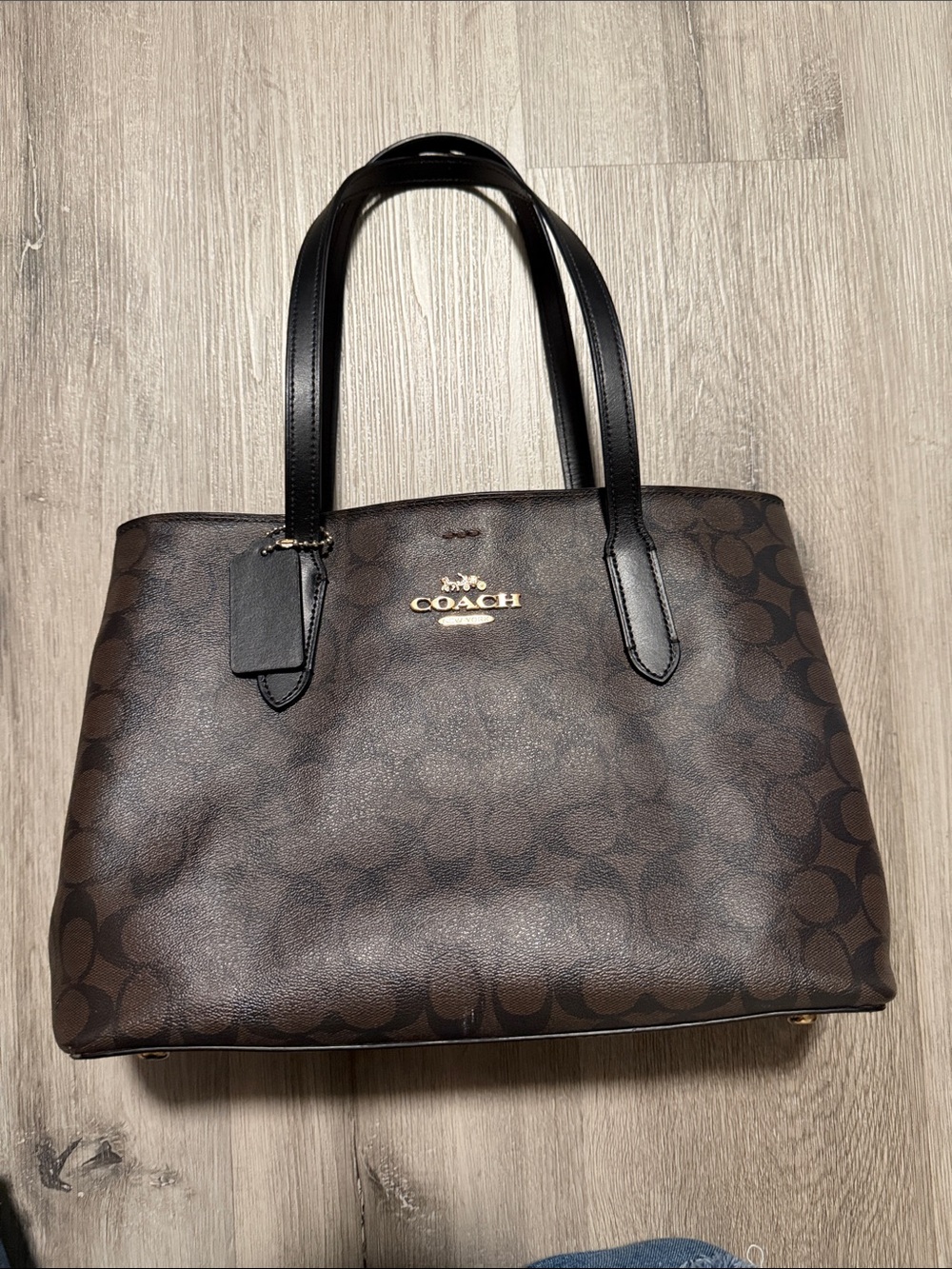 Coach dark Brown Signature Avenue Carryall Tote with Black Handles